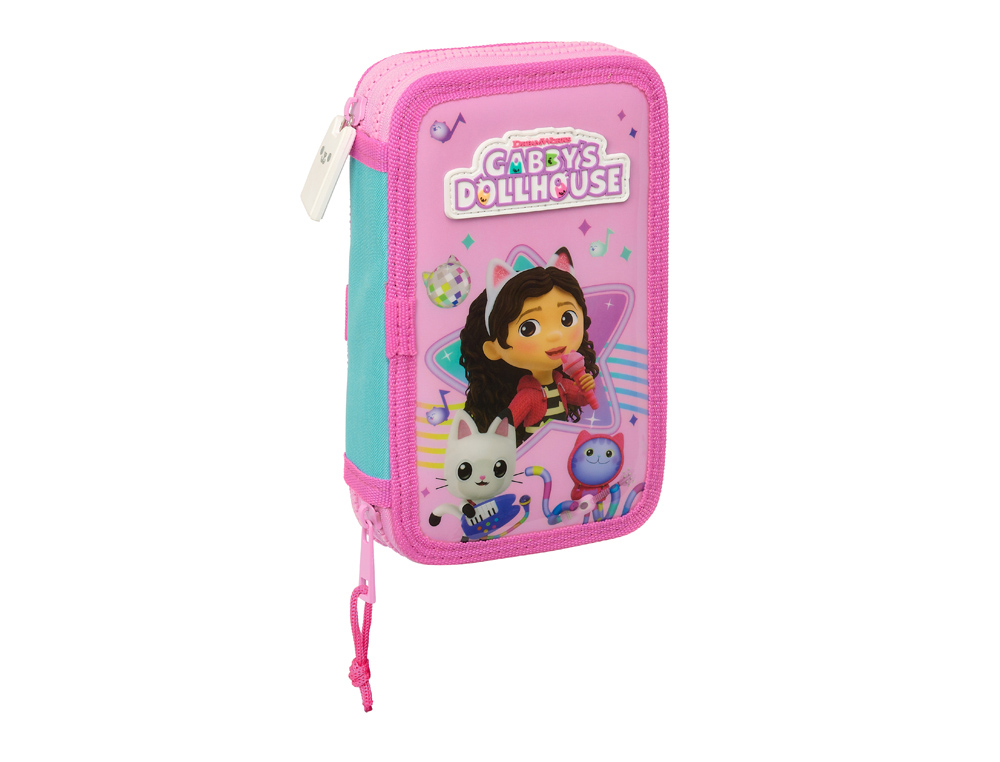 PLUMIER ESCOLAR SAFTA DOBLE PEQUEO 28 PIEZAS GABBY S DOLLHOUSE PARTY 195X125X40 MM