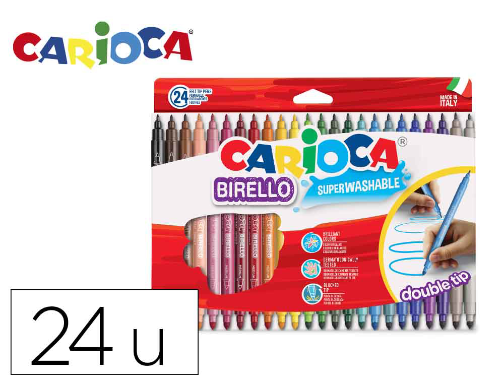 ROTULADOR CARIOCA BIRELLO BIPUNTA CAJA DE 24 COLORES SURTIDOS