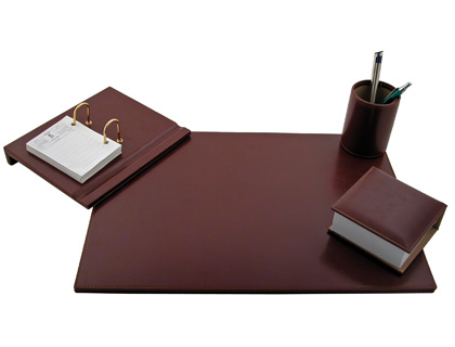 ESCRIBANIA SOBREMESA Q-CONNECT POLIPIEL JUEGO DE 4 PIEZAS COLOR MARRON FABRICADA EN UBRIQUE