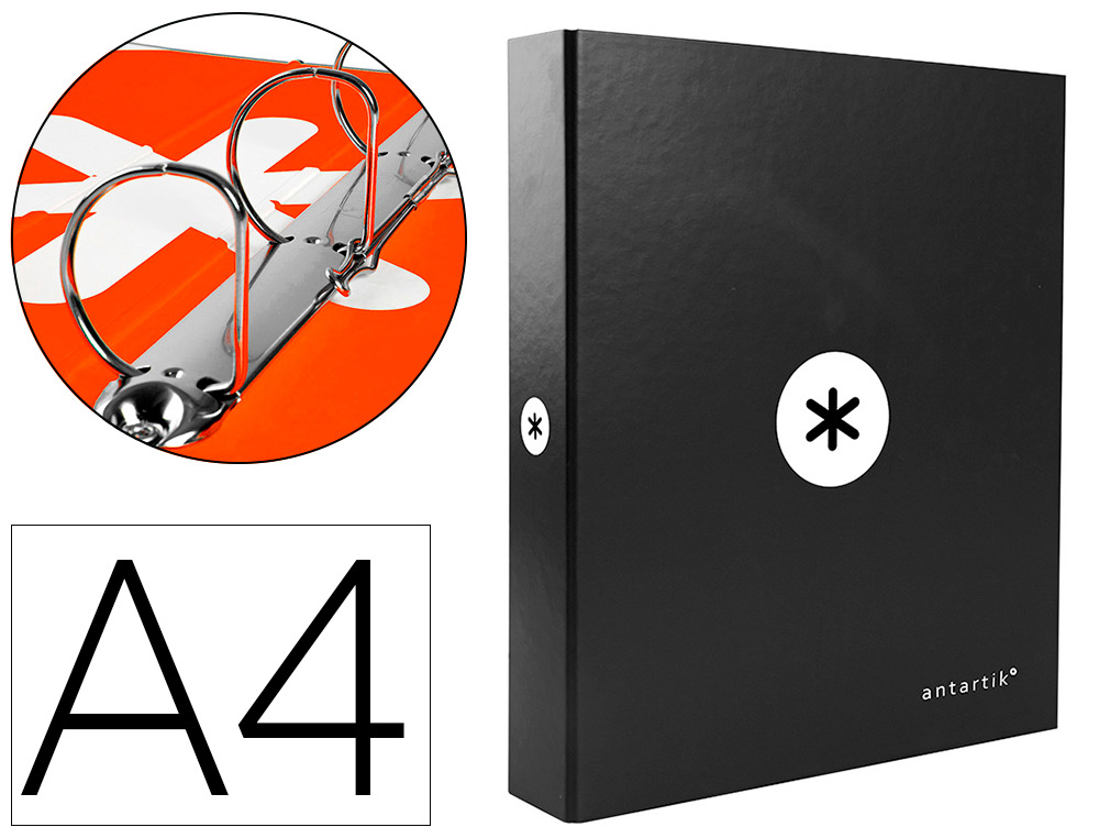 CARPETA 4 ANILLAS 40 MM MIXTAS LIDERPAPEL ANTARTIK A4 FORRADA COLOR NEGRO